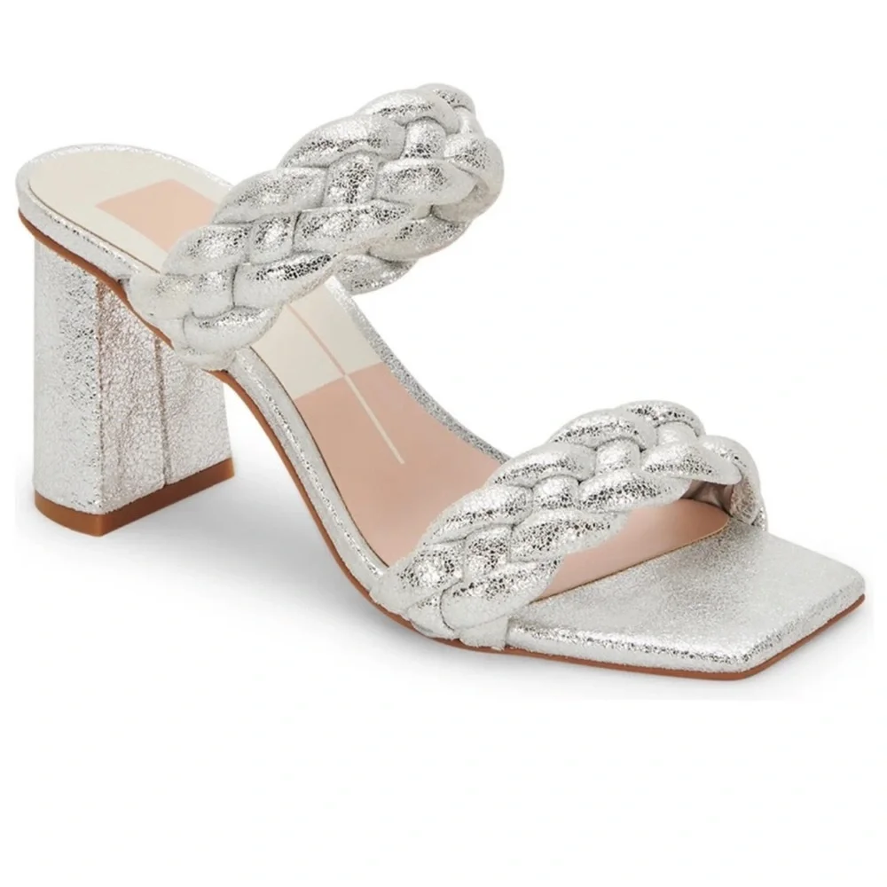 Dolce Vita Paily Silver Metallic Stella Block Heels 6.5 NEW!! - Picture 1 of 6
